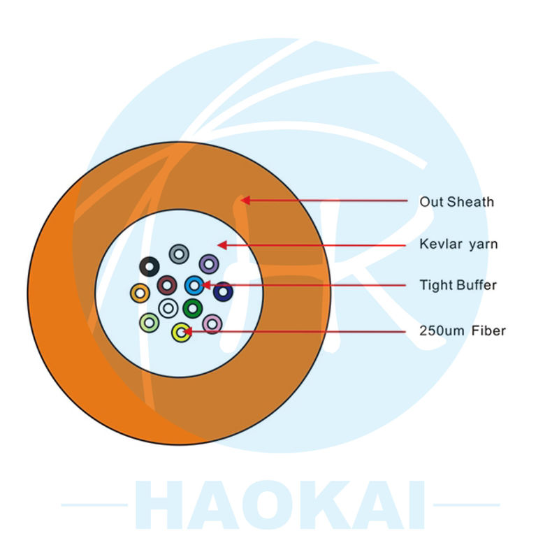 İç mekan 12 çekirdekli fiber optik kablo tek modlu dağıtım kablosu alev geriletici