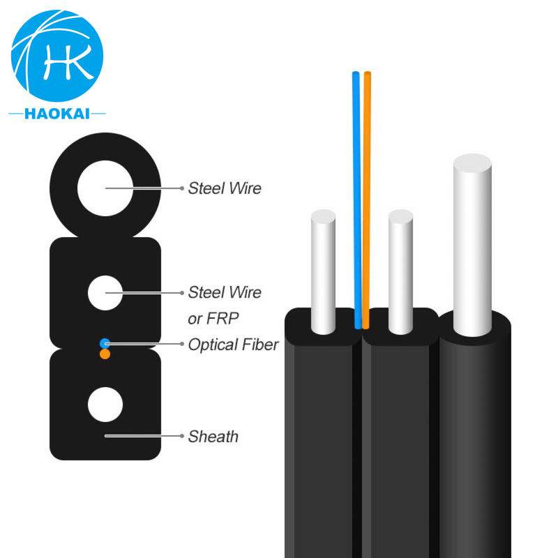 FTTH Hava Fiber Optic Kablosu 2 çekirdekli Dış Düşük Fiber Kablosu LSZH Siyah Renkli